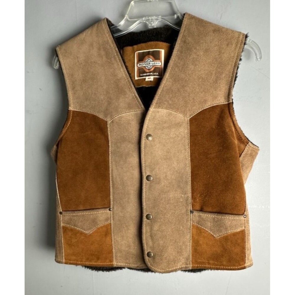 Vintage Pioneer Wear Suede Leather Brown Jacket Size 42 Western Cowboy Rancher